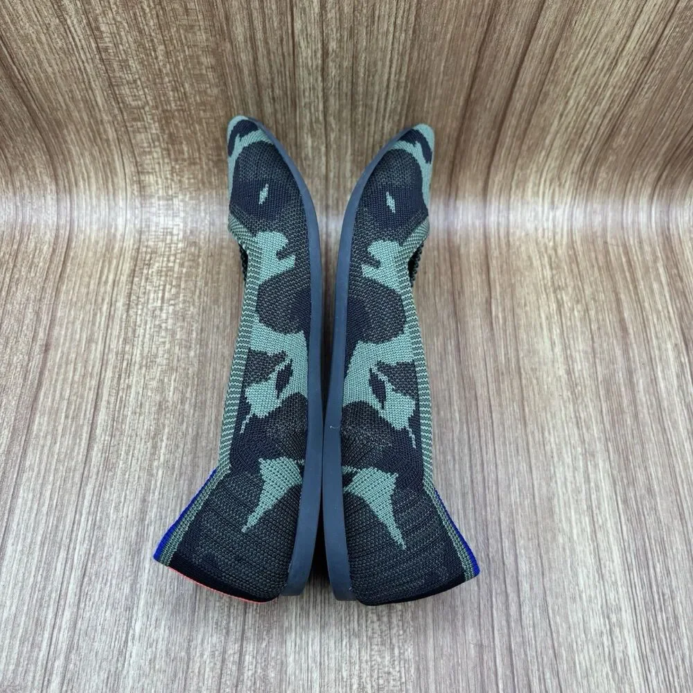 Rothy's The‎ Point Ballet Pointed Flats Womens Size 8.5 Olive Camo Knit Slip On
